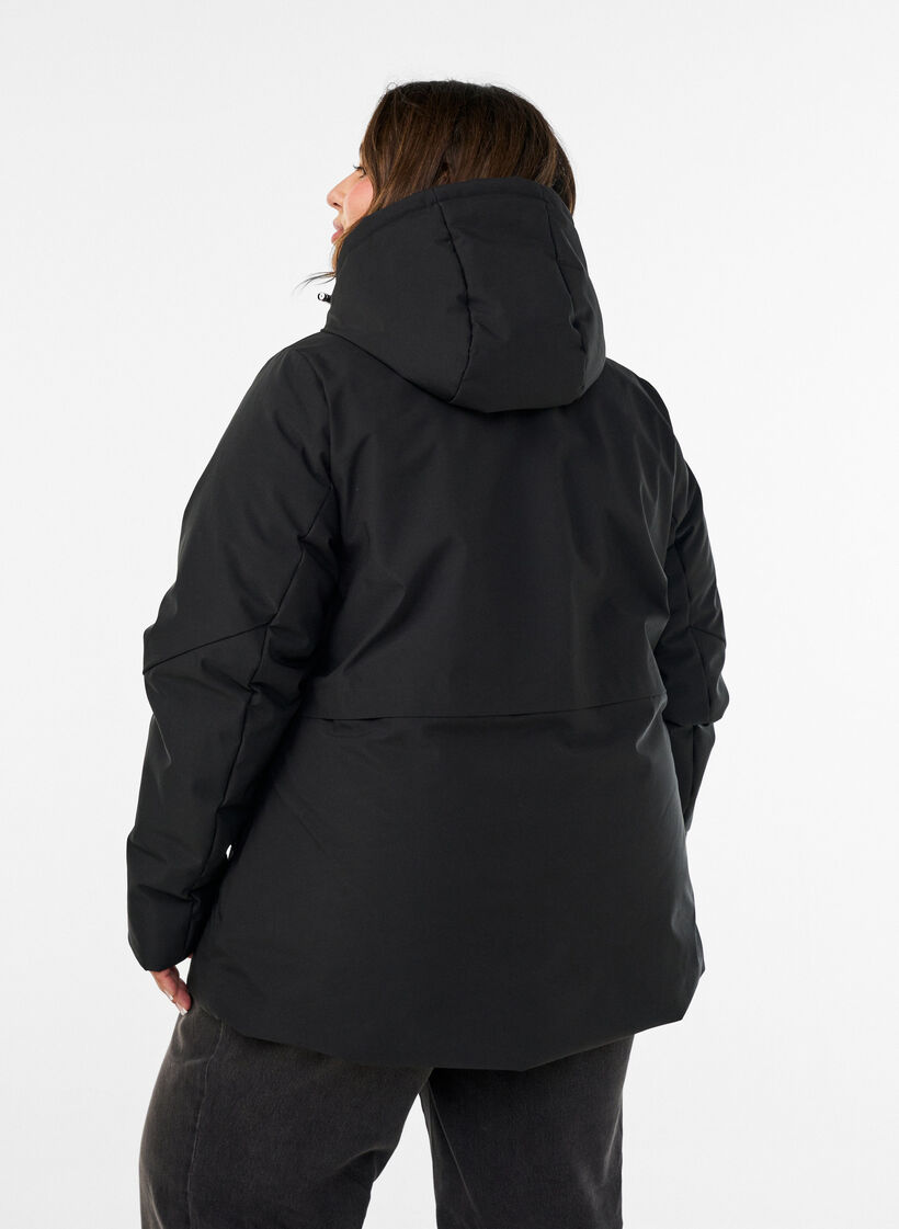Veste d'hiver avec capuche et taille ajustable, Noir, Model image number 2
