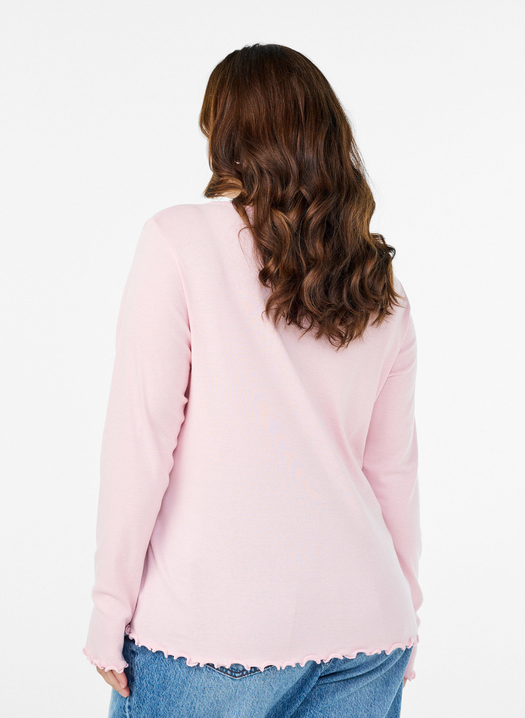 ZizziJersey blouse met knoopjes en golvende randen, Roze, Model image number 2