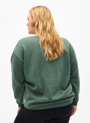 Sweat-shirt avec texte en tissu-éponge, Duck Green, Model image number 1