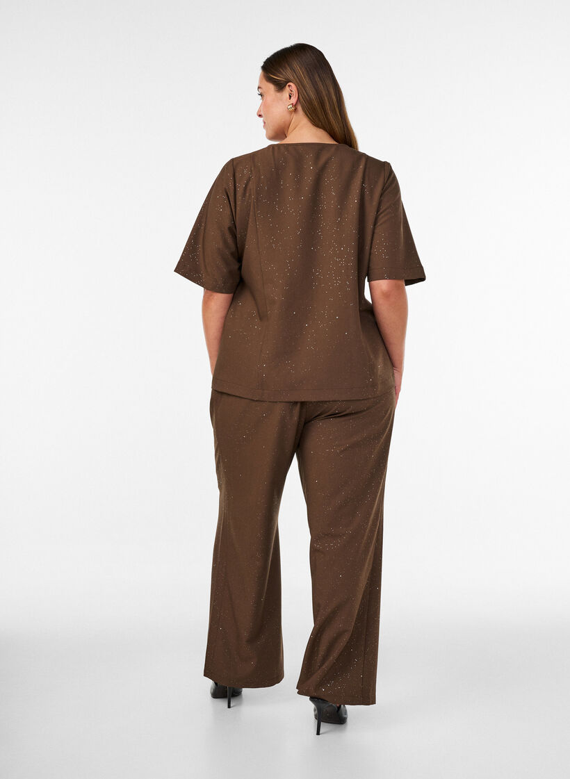 Pantalon &agrave; coupe ample avec paillettes, Marron, Model image number 1
