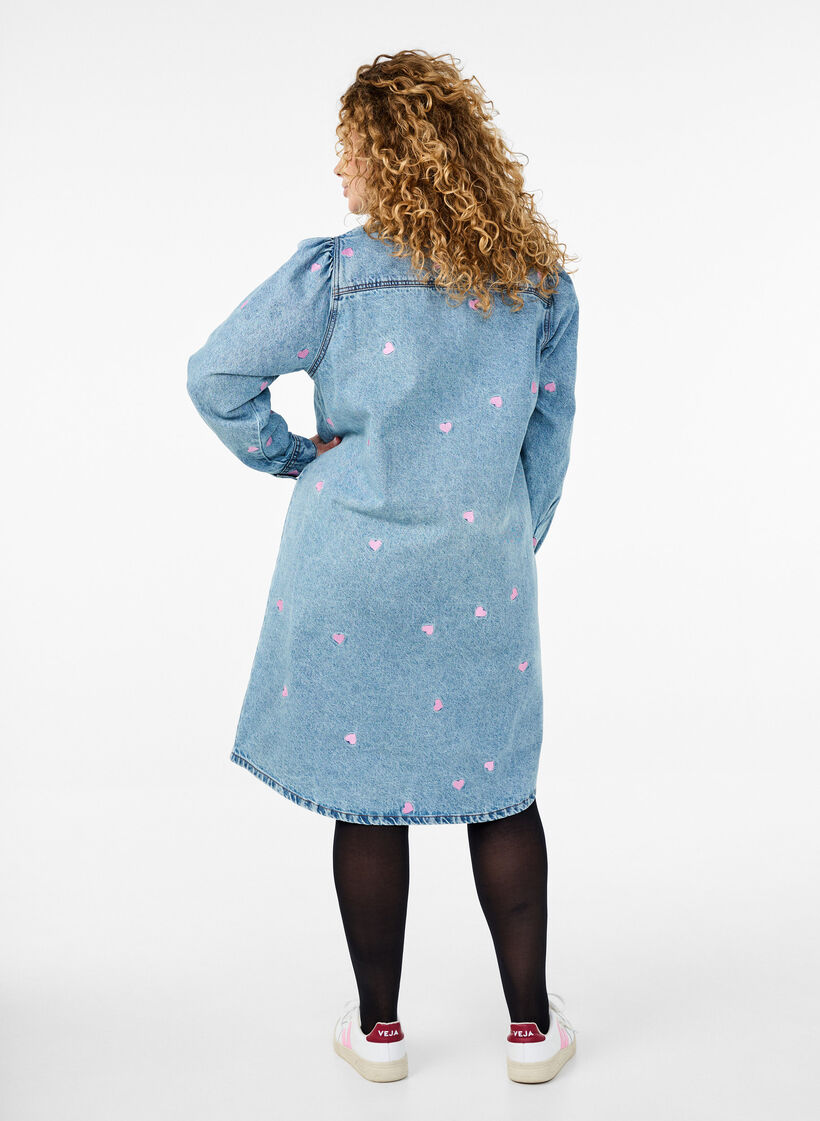 Robe Denim avec cœurs et poches de poitrine, Bleu Clair, Model image number 1