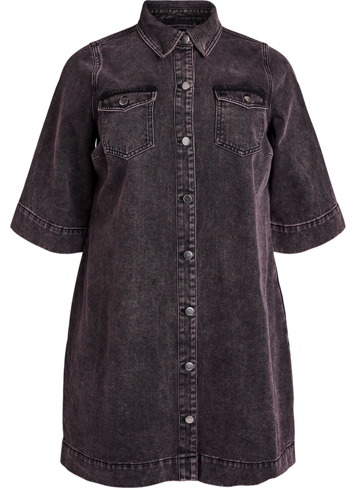 Robe courte en jean avec poches poitrine et manches courtes, Violet, Packshot image number 0