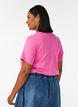 T-shirt en coton bio avec un imprim&eacute; varsity et col V, Rose, Model image number 2