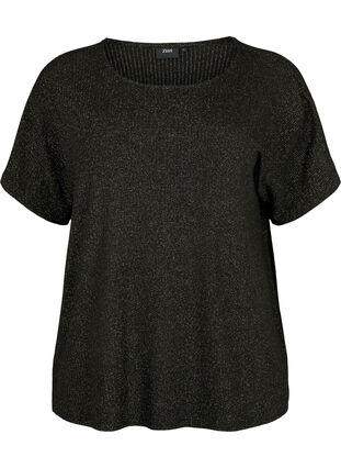 Viscose blouse met korte mouwen en glitters, Black Shimmer, Packshot image number 0