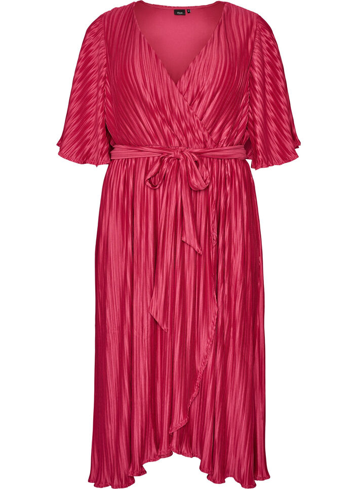 Geplooide midi-jurk met vleermuismouwen, Roze, Packshot image number 0