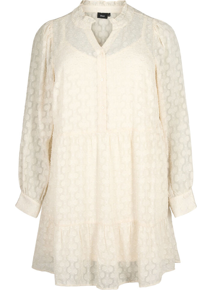 Robe en jacquard avec col à volants, Birch, Packshot image number 0