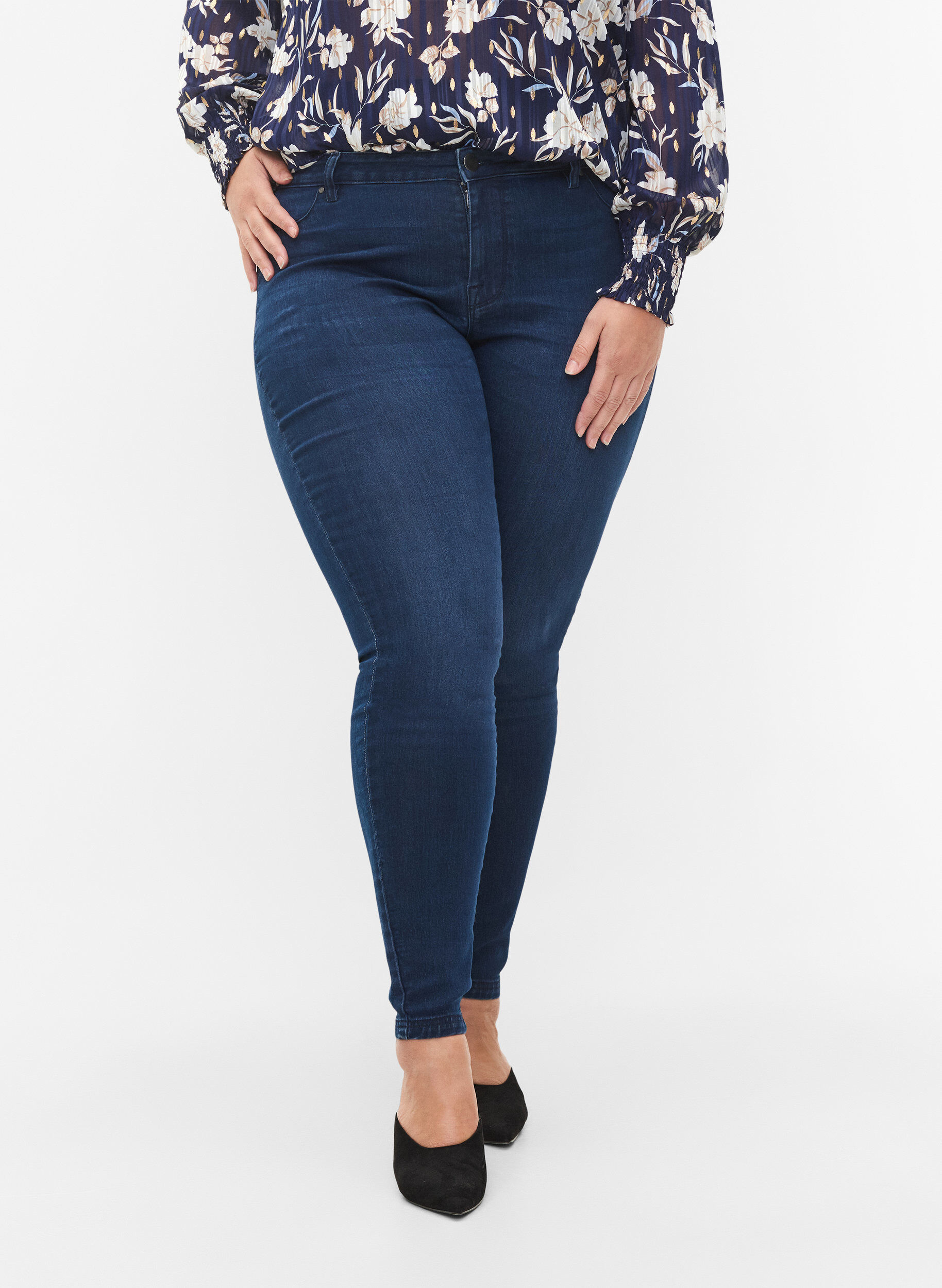 Zizzi Jeggings en coton m&eacute;lang&eacute;, Dark blue denim, Model image number 2