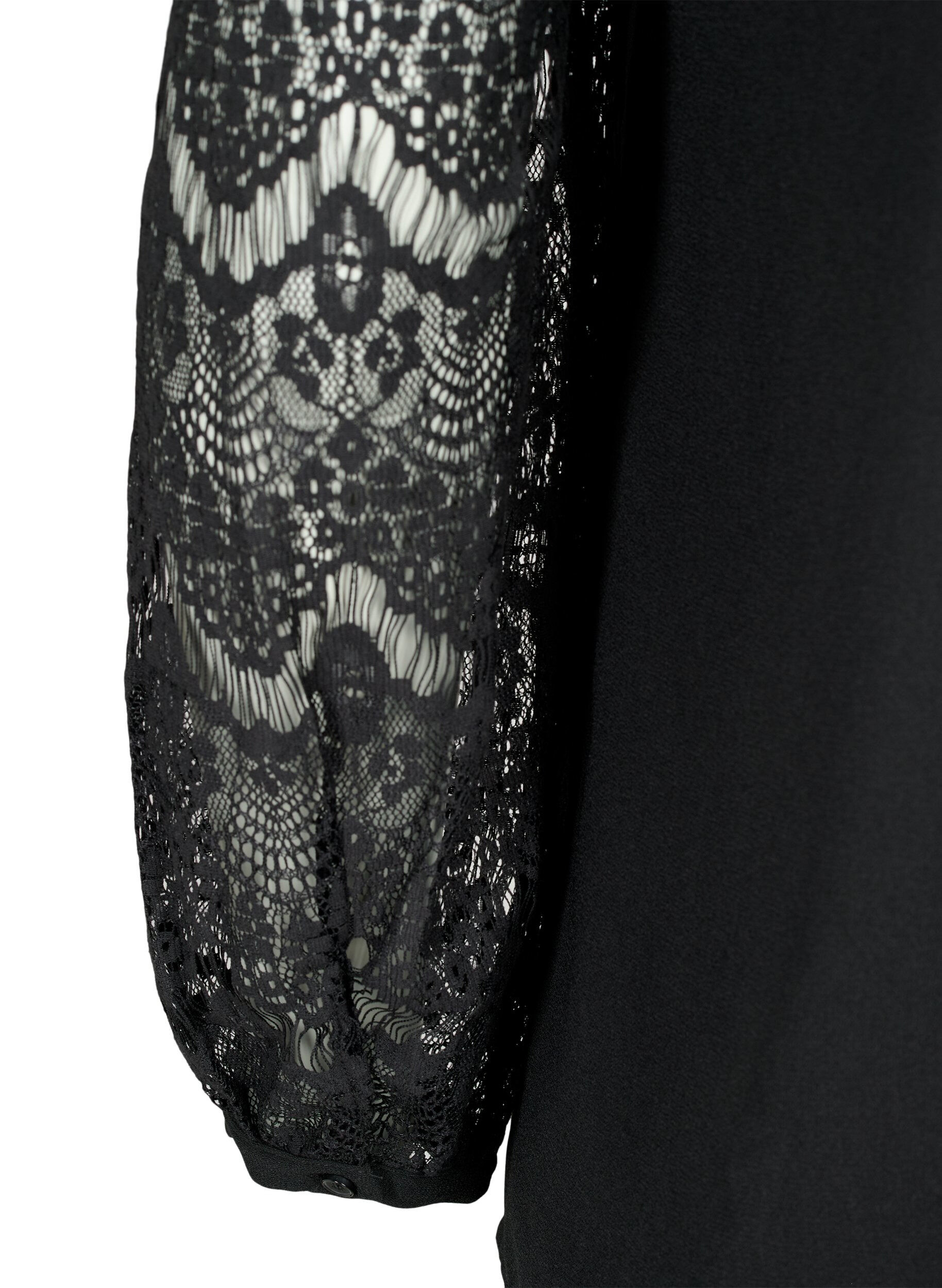 ZizziBlouse met lange mouwen en kant, Black, Packshot image number 3