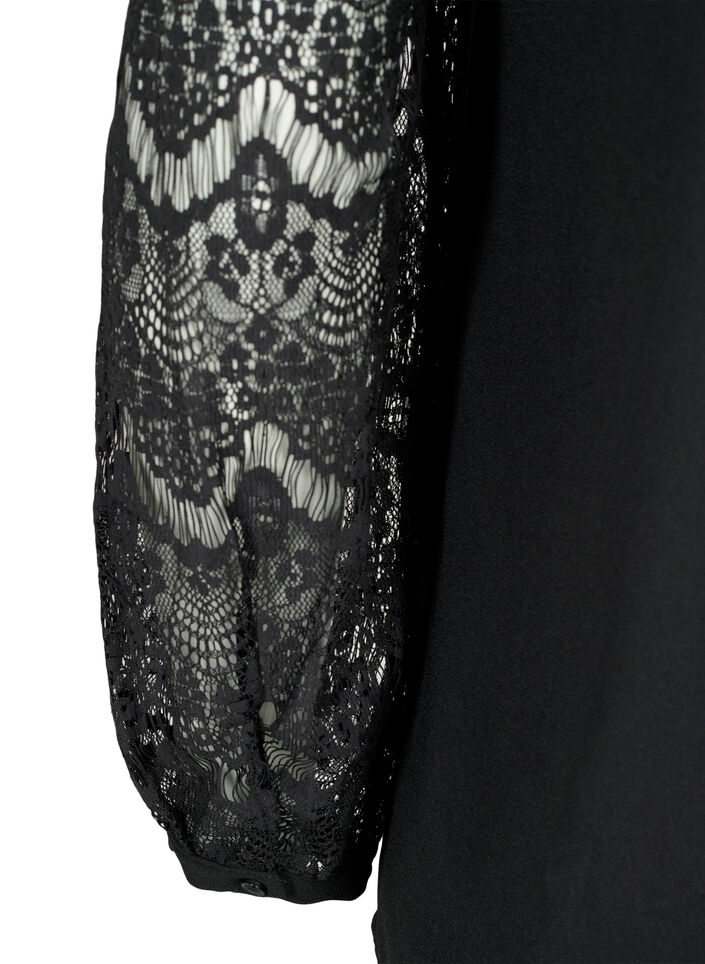 Blouse met lange mouwen en kant, Black, Packshot image number 3