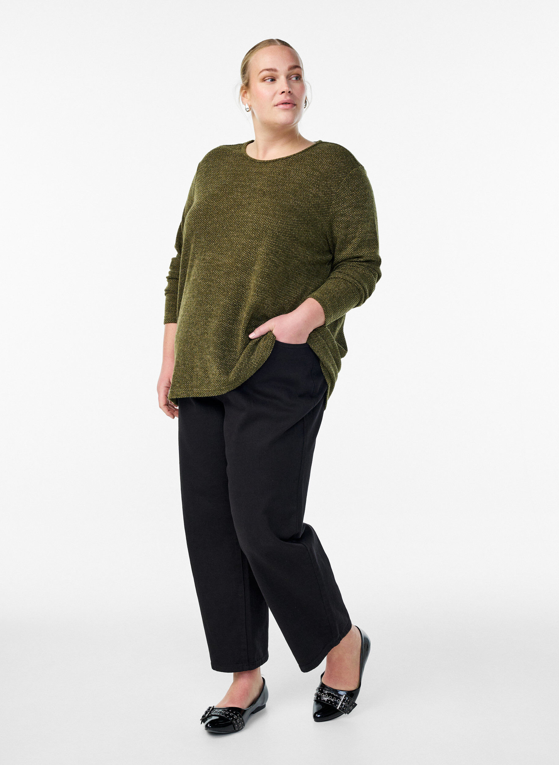 ZizziBlouse met lange mouwen en structuur, Groen, Model image number 1