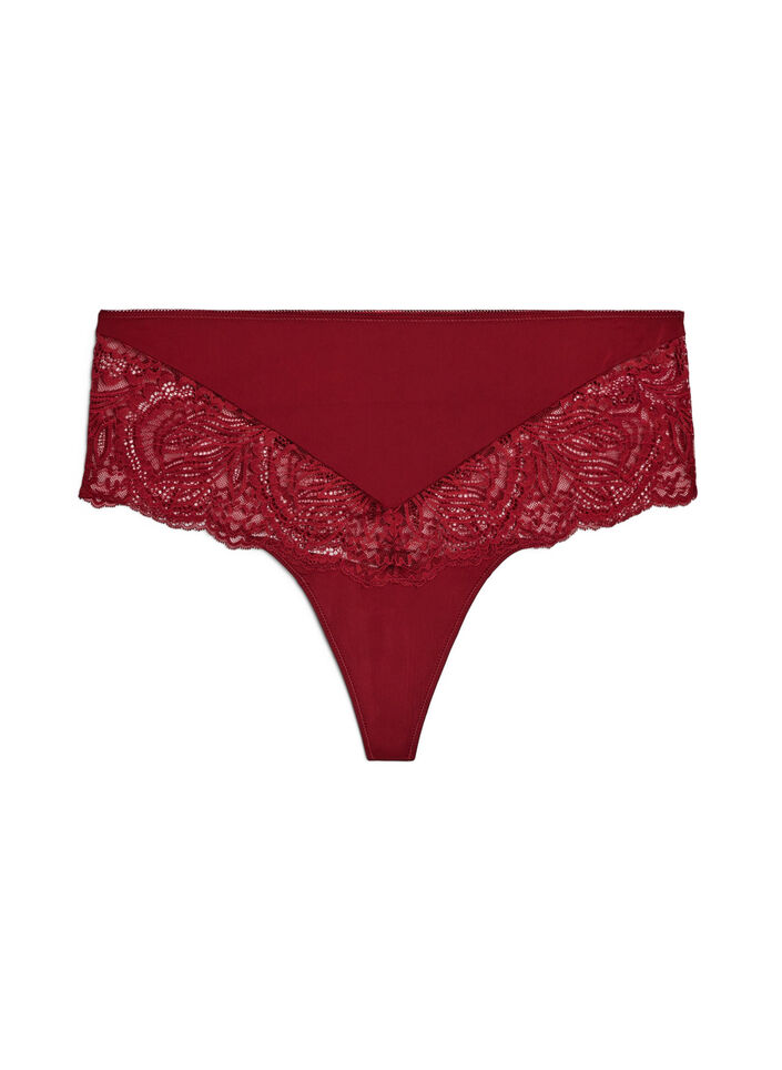 Hipsterstring met hoge taille en kant, Rood, Packshot image number 0