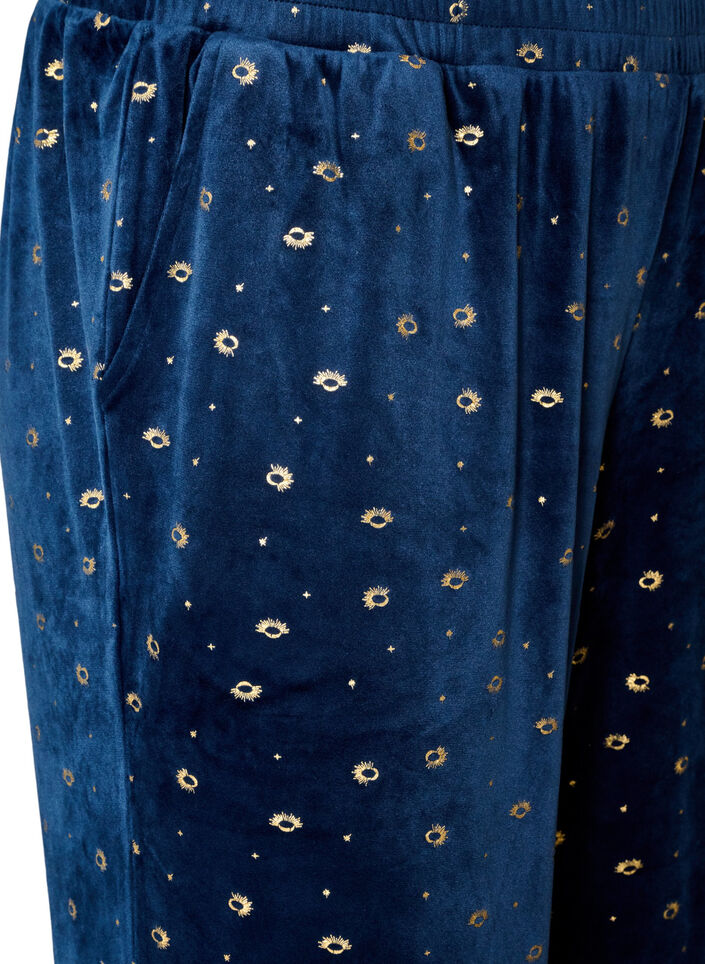 Velours pyjamabroek met all-over print, Blauw, Packshot image number 2
