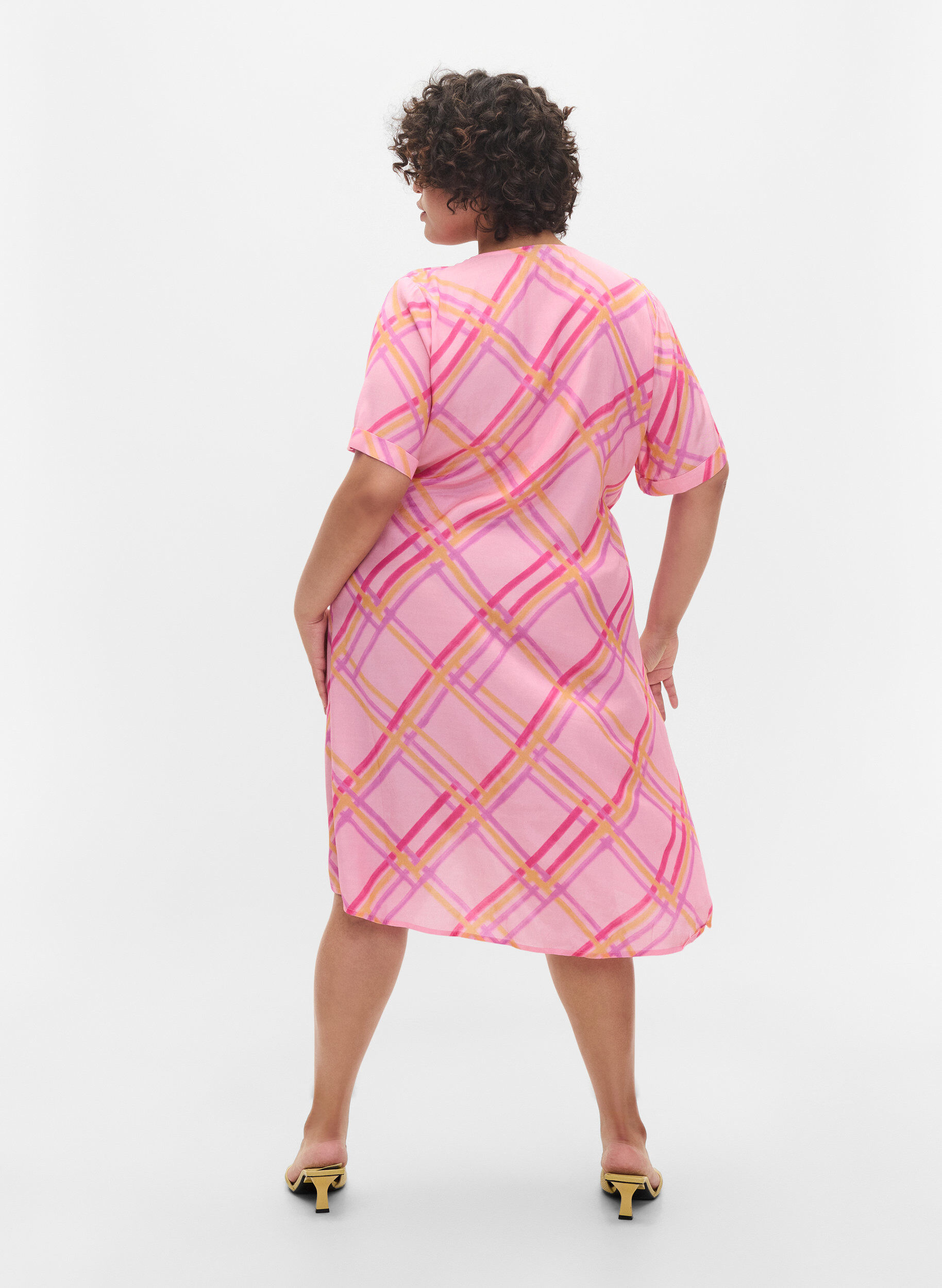 ZizziGeruite viscose wikkeljurk, Pink Check, Model image number 1