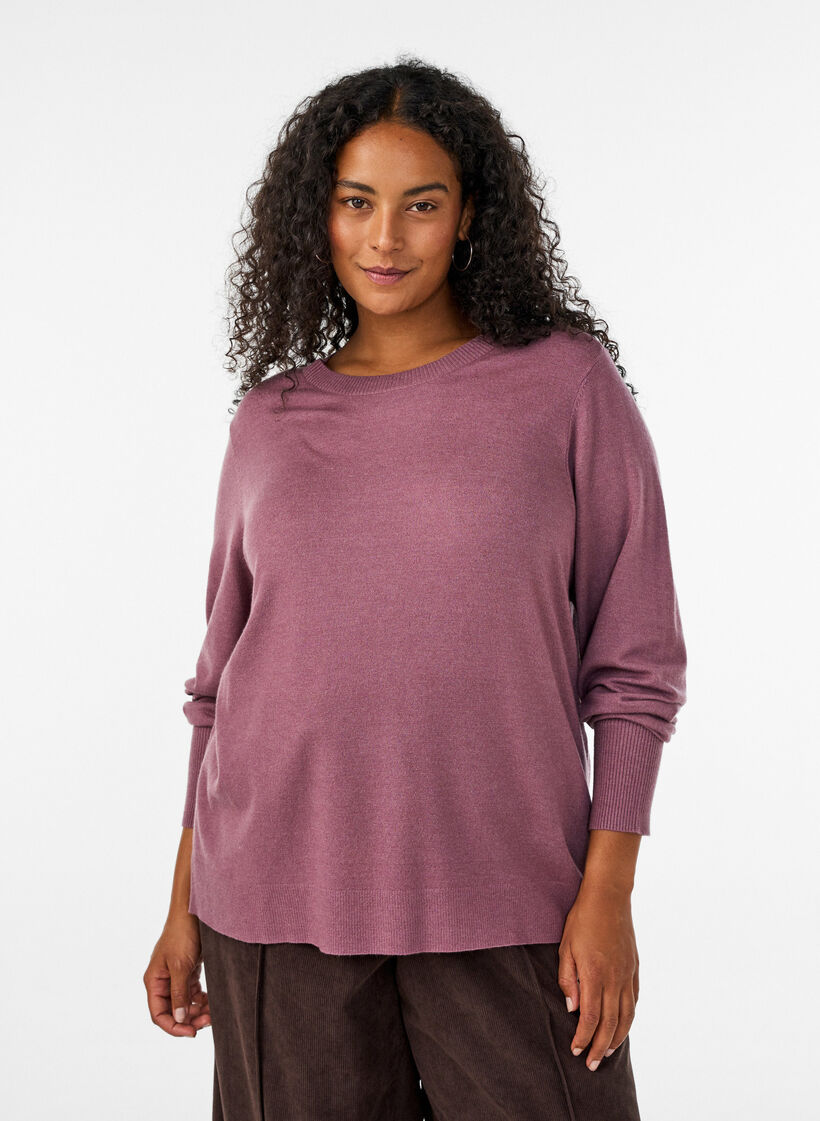 Gebreide blouse met ronde hals, Roze, Model image number 0