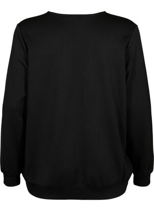 Sweatshirt avec col en V et poche, Black, Packshot image number 1