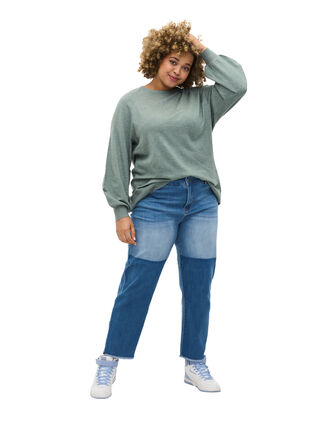 Cropped jeans met contrast, Blue denim, Model image number 3
