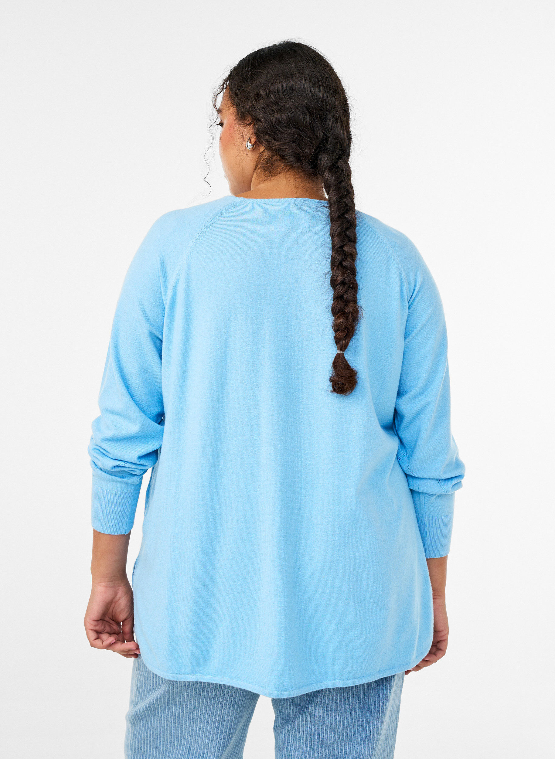 ZizziGebreide blouse met ronde hals en gebreid patroon, Blauw, Model image number 2