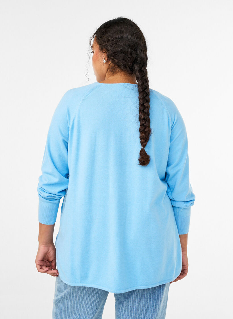 Blouse en maille à col rond et motif tricoté, Bleu Clair, Model image number 2