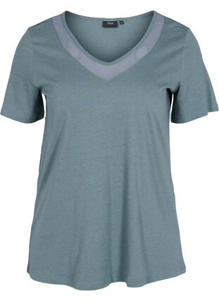 T-shirt met korte mouwen, v-hals en mesh, Balsam Green, Packshot image number 0