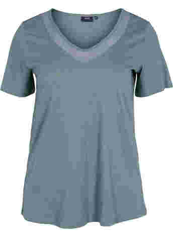 T-shirt met korte mouwen, v-hals en mesh