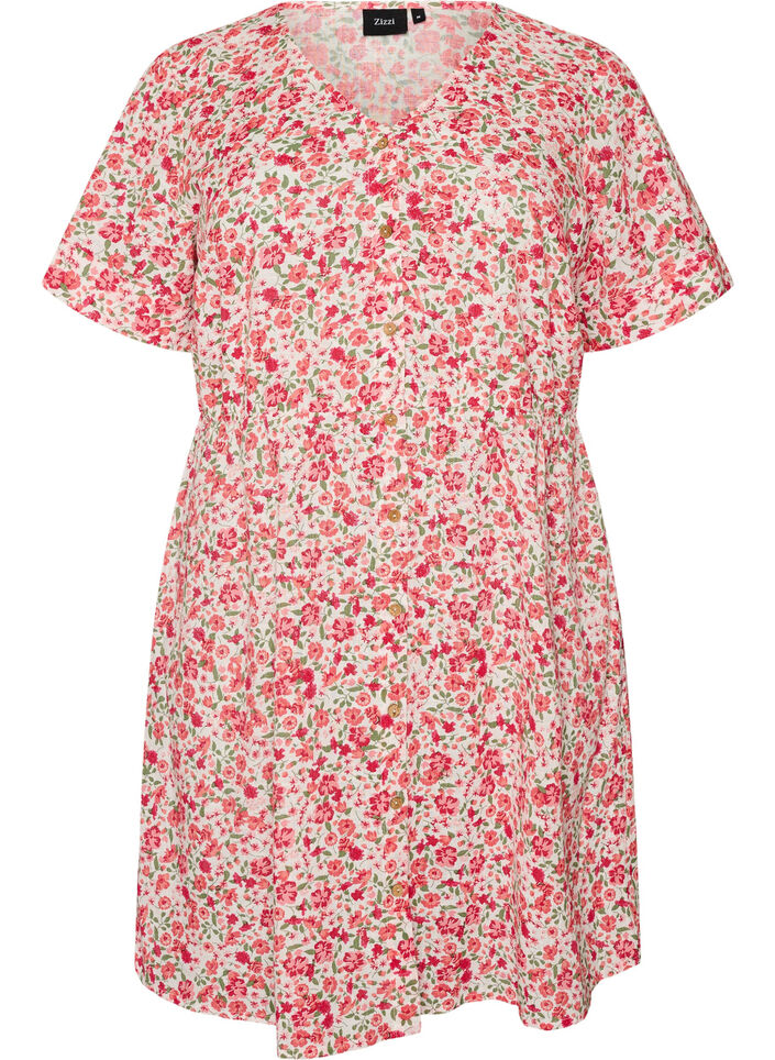 Robe courte en coton &agrave; imprim&eacute; floral, Rouge, Packshot image number 0