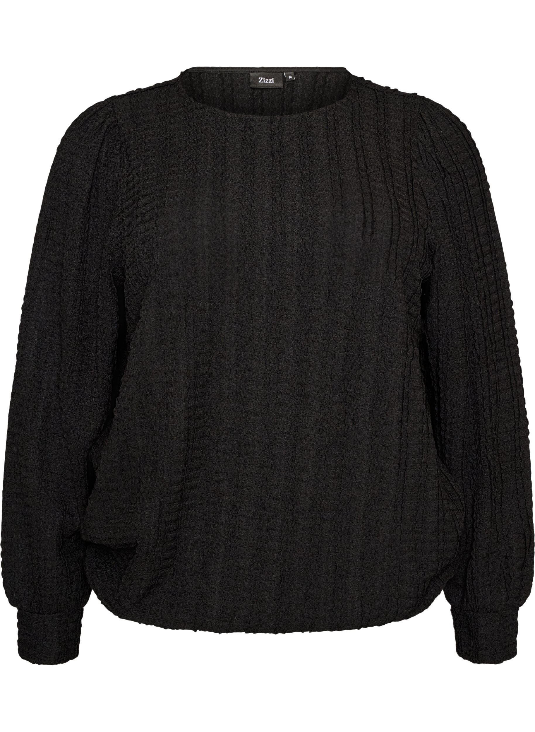 ZizziBlouse en jersey textur&eacute; &agrave; la silhouette ballon, Noir, Packshot image number 0
