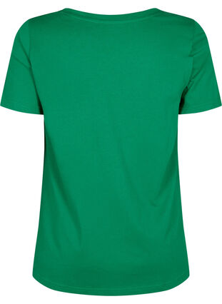 T-shirt en coton avec impression de texte et col en V, Jolly Green ORI, Packshot image number 1