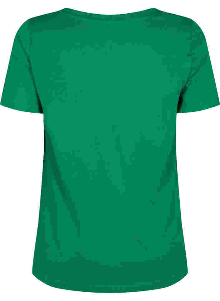 T-shirt en coton avec impression de texte et col en V, Jolly Green ORI, Packshot image number 1