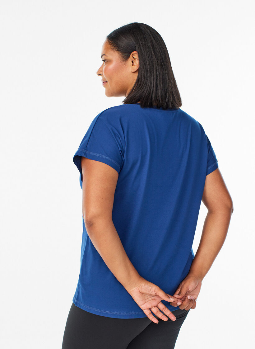 T-shirt de sport ample avec col en v, Bleu, Model image number 2