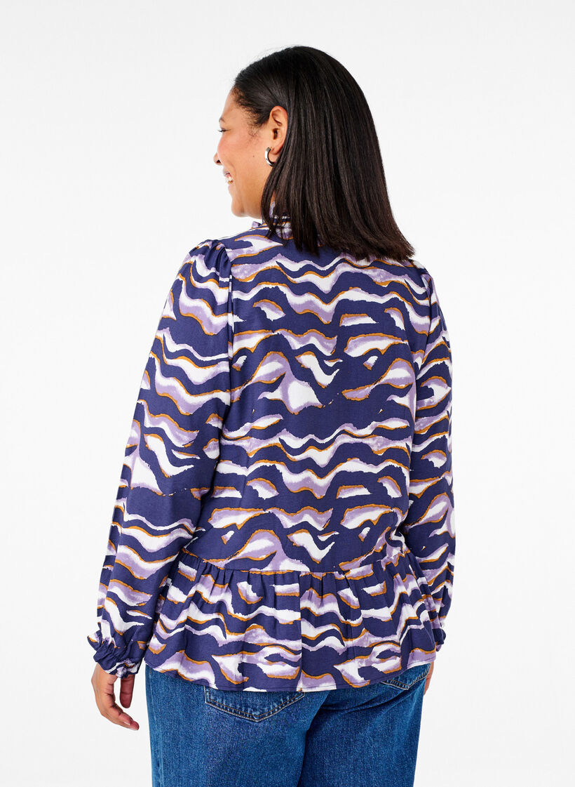 Blouse met print en een A-lijn vorm, Blauw, Model image number 2