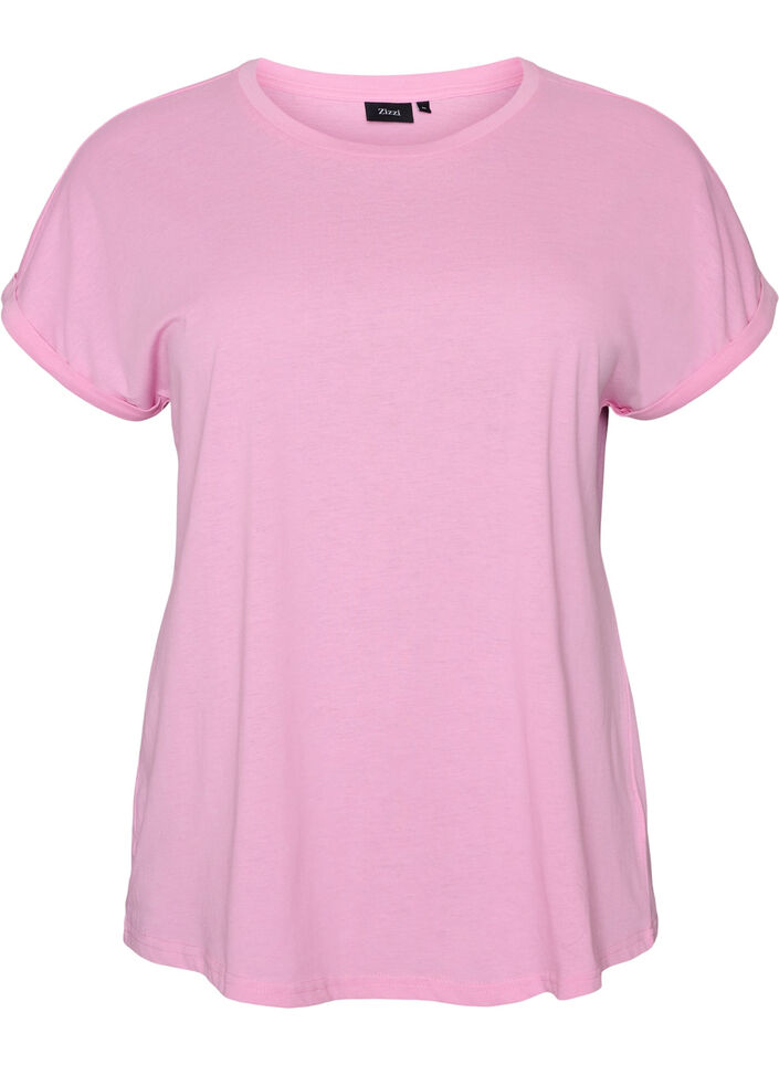 T-shirt met korte mouwen van katoenmix, Roze, Packshot image number 0