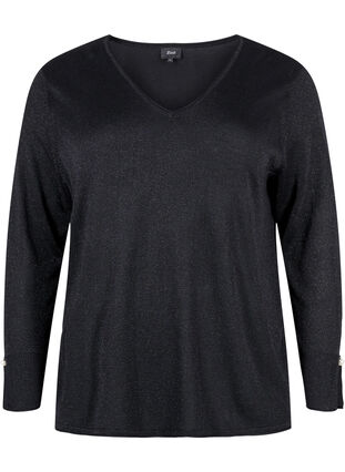Gebreide blouse van viscose met glitter, Black w. DTM Lurex, Packshot image number 0