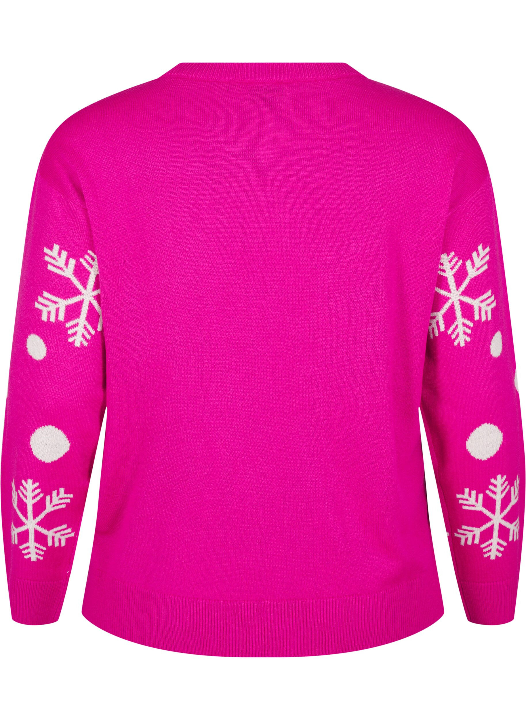 Zizzi Pull de No&euml;l &agrave; col rond, Pink Glow Comb, Packshot image number 1