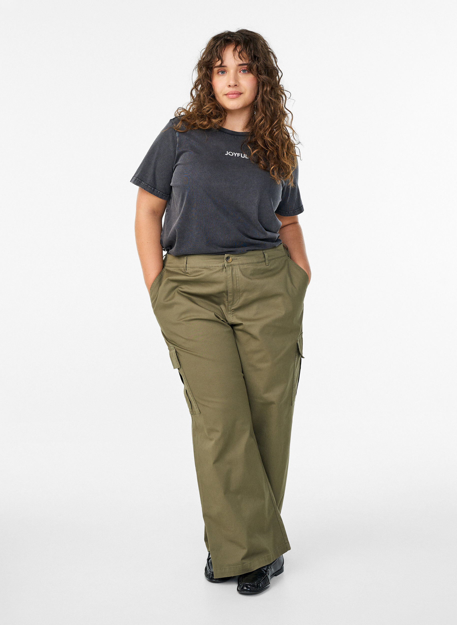 Zizzi T-shirt en coton bio avec imprim&eacute; au dos, Gris anthracite, Model image number 1