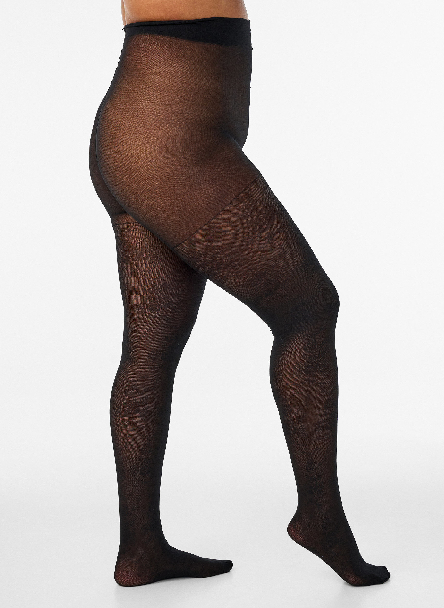 Panties met bloemenpatroon 30 denier, Zwart, Model