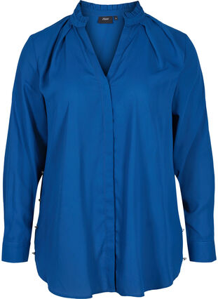 Chemise à manches longues avec col à volants, Estate Blue, Packshot image number 0