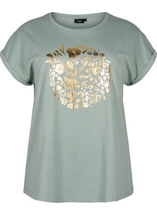 T-shirt en coton biologique avec imprimé doré, Ch.Green Gold Flower, Packshot image number 0