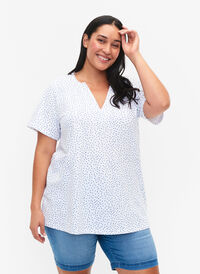 T-shirt en coton avec des points et un col en V, B.White/S.T.W Dot, Model