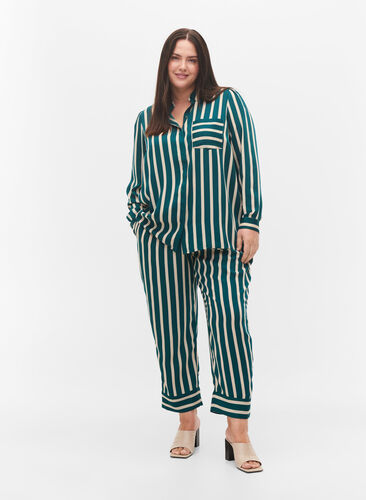 Pantalon ample à rayures, Green Stripe, Model image number 0