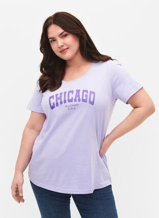 T-shirt en coton avec texte imprimé, Lavender W. Chicago, Model image number 0