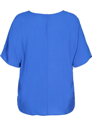 Viscose top met korte mouwen en v-hals, Dazzling Blue, Packshot image number 1