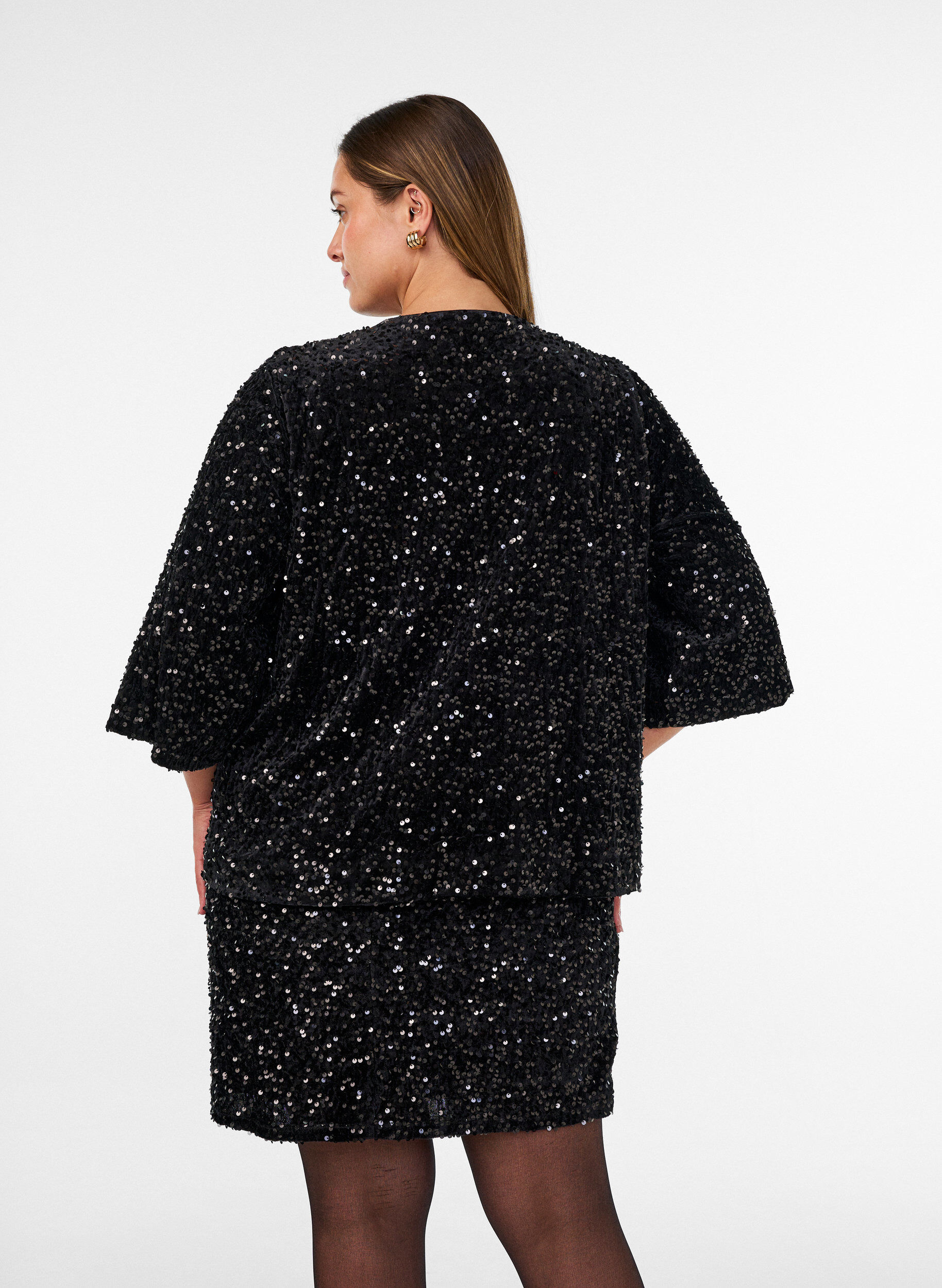 ZizziJupe courte &agrave; sequins, Noir, Model image number 2