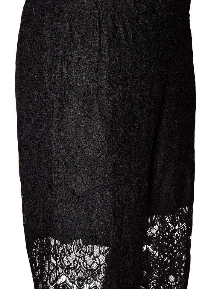 Kanten broek met rechte pijpen en een binnenbroekje, Zwart, Packshot image number 2