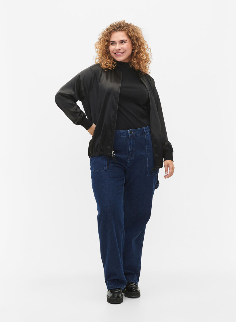 Blouson bomber à fermeture éclair et à cordons, Black, Model image number 2