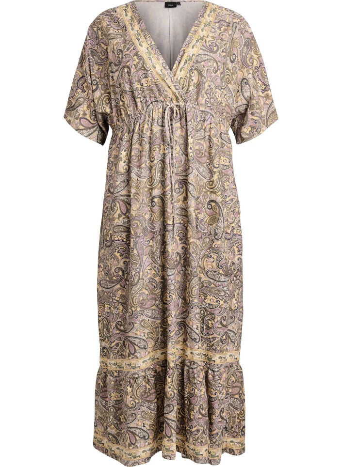 Maxi-jurk van viscose met een paisleyprint, Geel, Packshot image number 0