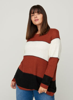 Gebreide gestreepte sweater met lurex, Burnt Henna Comb., Model image number 0