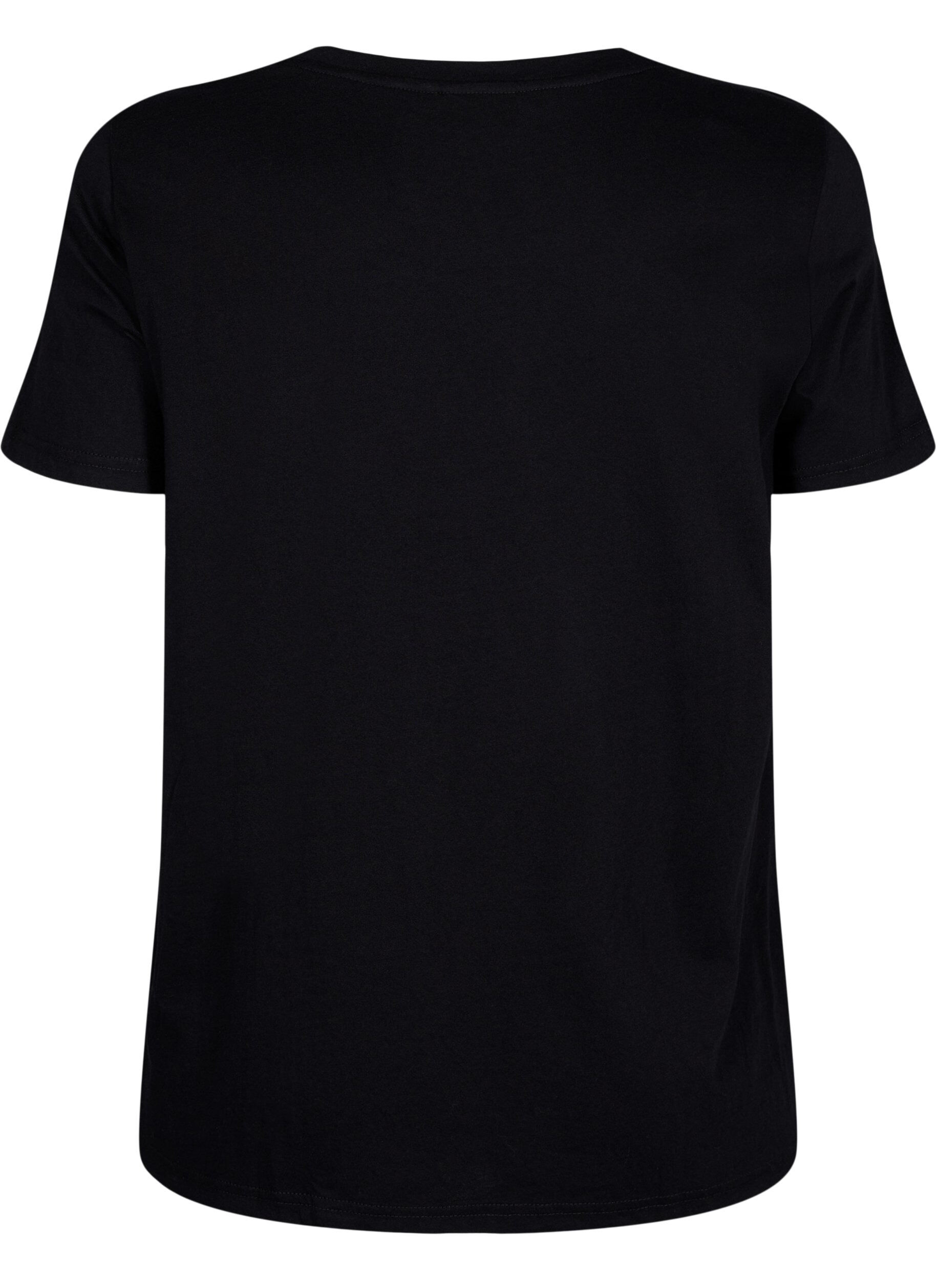 Zizzi T-shirt en coton avec texte dor&eacute;, Black w. Gold Love, Packshot image number 1