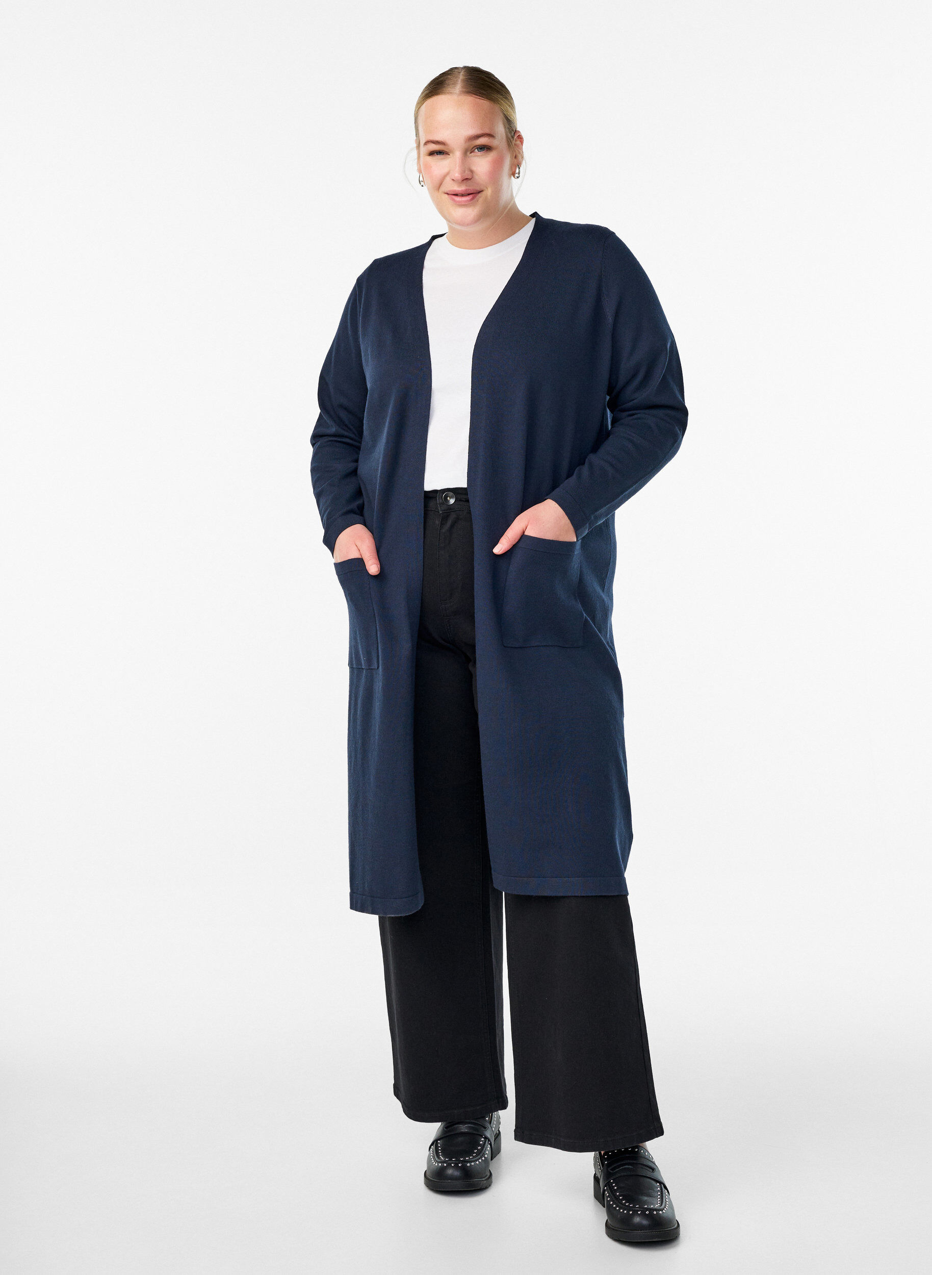 ZizziLang, open vest met zakken, Blauw, Model image number 0