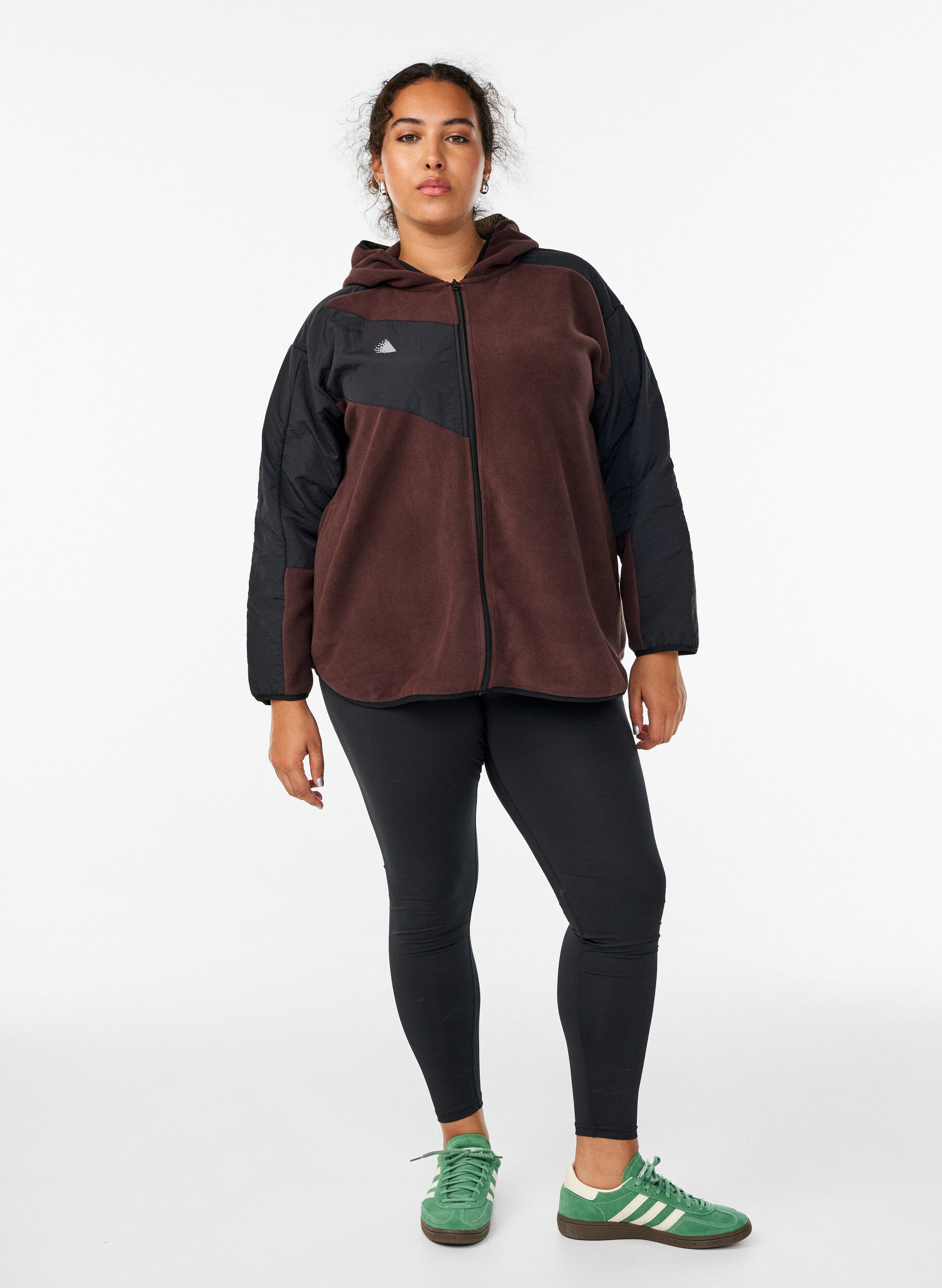 ZizziFleecejack met capuchon en zakken, Bruin, Model image number 1