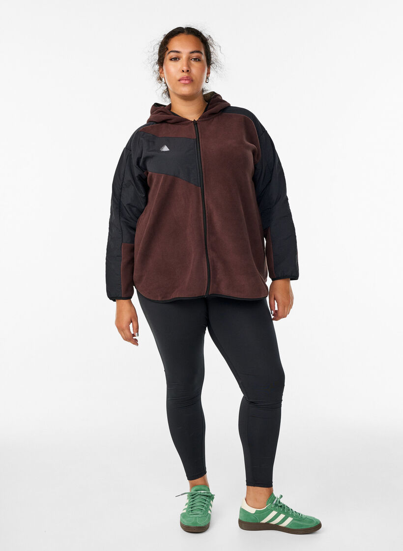 Veste polaire à capuche avec poches, Marron, Model image number 1